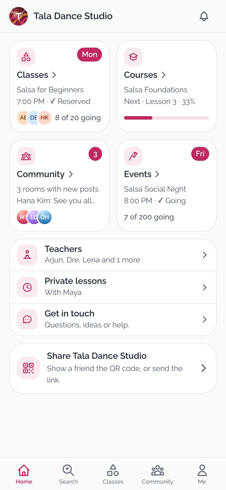 Tala Dance Studio on a phone